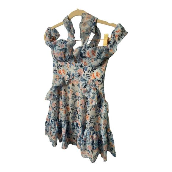 Lovers + Friends Jojo Mini Dress Ruffle Shoulder Cut Out Dainty Meadow Floral XS - Picture 7 of 11